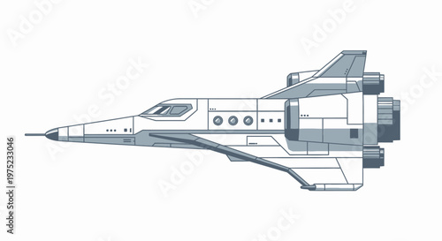Sleek futuristic spacecraft design illustration.