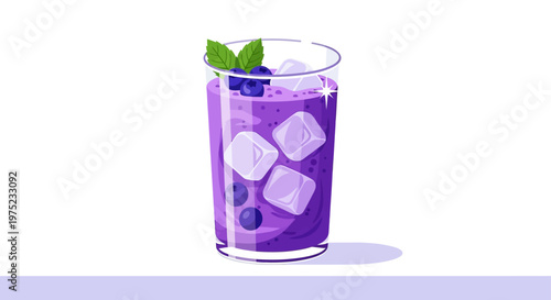 Refreshing Blueberry Drink with Ice and Mint Leaves