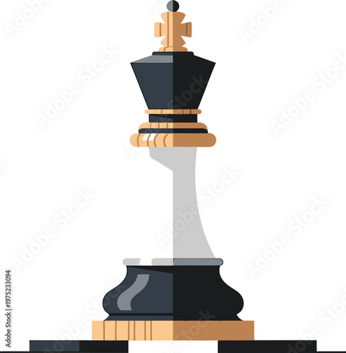 Giant chess king on pedestal in dramatic golden lighting for business strategy on transparent background