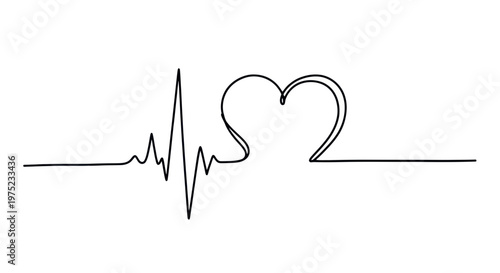 Continuous Line Heartbeat EKG ECG Symbol with Heart Shape - Healthcare Concept
