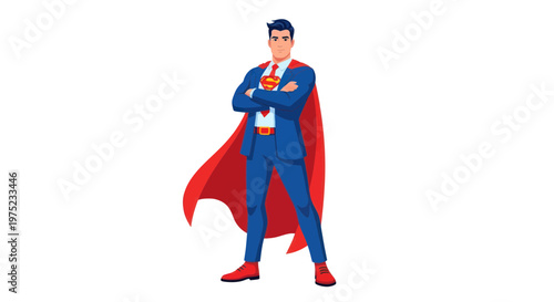 Photos Businessman Superhero Standing Confident with Arms Crossed and Red Cape