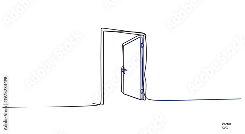 Minimalist line art open door, concept of new opportunity, future, and choice
