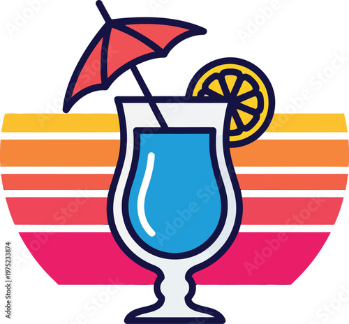 Refreshing Blue Cocktail with Umbrella and Lemon Slice.