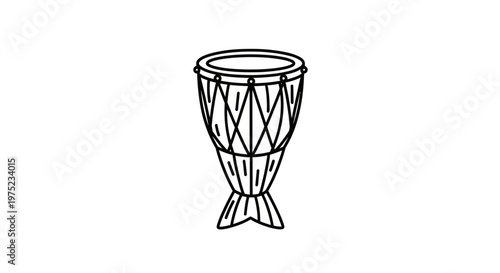 Hand Drawn Drum Icon, Djembe Outline, African Percussion Instrument, Vector Art