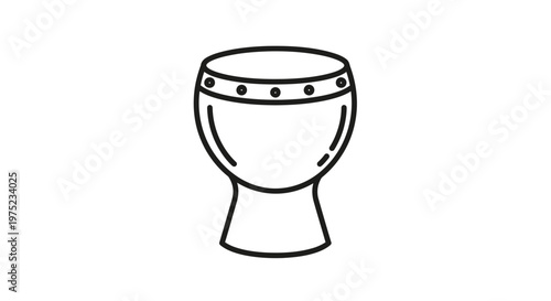 Hand drawn line art illustration of a djembe drum, a goblet drum from West Africa