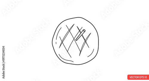 Hand Drawn Sketch of a Round Meat Patty with Grill Marks and a Skewer