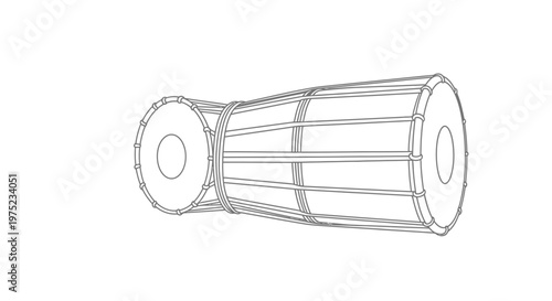 Hand Drum Outline Drawing, Percussion Instrument, Musical Equipment, Isolated on White