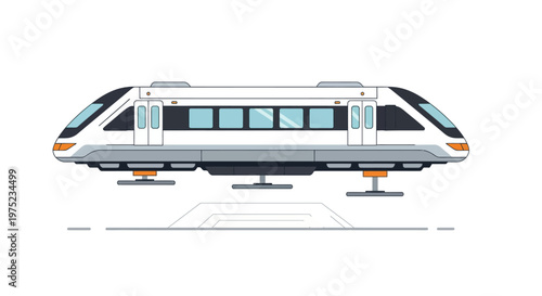 Futuristic flying train maglev vehicle illustration isolated on white.