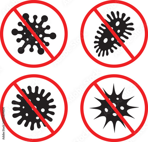 Microbe Alert: A stark depiction of crossed-out microorganisms, symbolizing a clear message of protection and prevention against harmful bacteria.