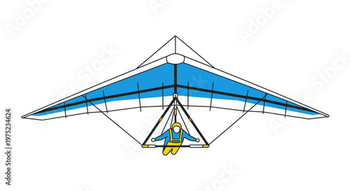 A person flying a hang glider with a blue wing