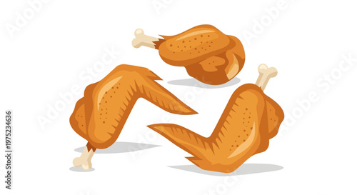 Arrangement of delicious fried chicken pieces on a white background.