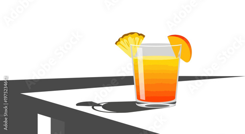 Glass of orange juice with pineapple and orange slices