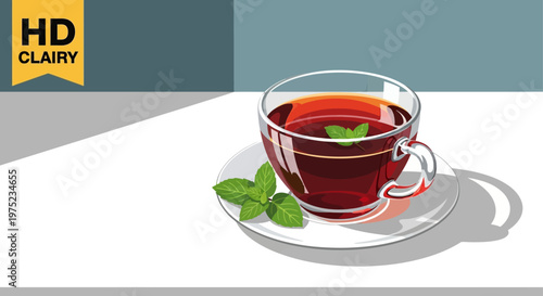 A refreshing cup of hot herbal tea with fresh mint leaves.