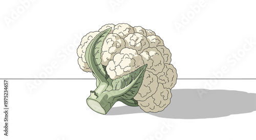 Fresh cauliflower vegetable on a white background, healthy food illustration.