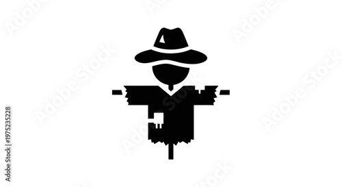 Scarecrow Icon Silhouette, Farm Guardian, Rural Protection, Autumn Harvest Symbol