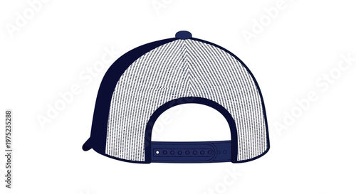 Back View of a Navy Blue and White Mesh Trucker Hat with Adjustable Snapback