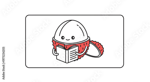 Cute Lychee Character Reading a Book, Healthy Food Concept, Kawaii Style