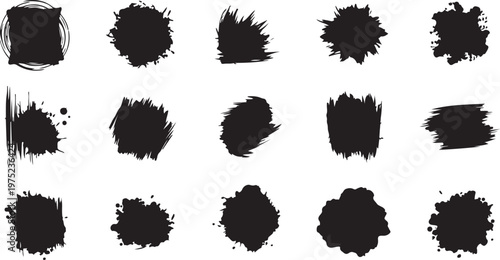 Collection of black ink splatters on white background various