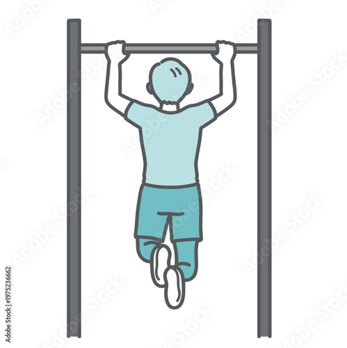 後ろ姿で懸垂をするシニア男性のイラスト