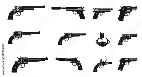 Collection of Vintage and Modern Handgun Silhouettes