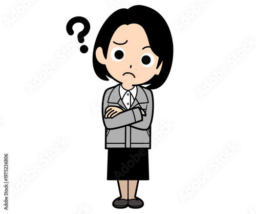 首を傾げて疑問に思うワンカールボブの事務員の女性