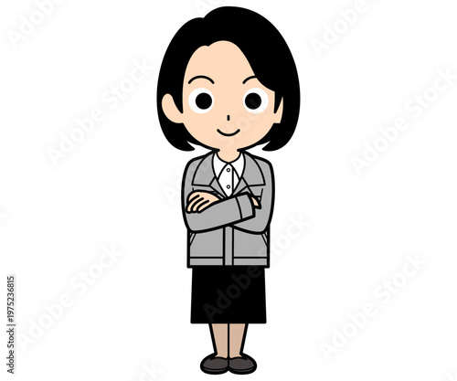 腕組みするワンカールボブの事務員の女性