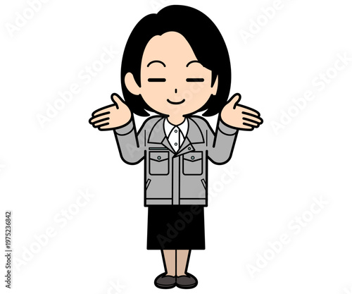 白々しい嘘の笑顔のワンカールボブの事務員の女性