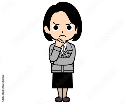 悩んでいるワンカールボブの事務員の女性