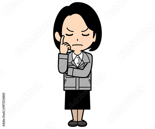 熟考するワンカールボブの事務員の女性