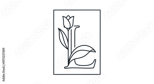 Elegant Tulip Letter L Monogram Logo, Floral Alphabet Initial, Botanical Branding Design