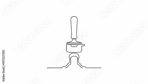 Espresso tamper pressing coffee grounds in portafilter, minimalist line art