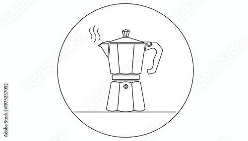 Espresso Maker Brewing Coffee on Stove Top, Steaming Hot Beverage