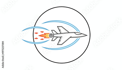 Fast Jet Airplane Icon with Speed Lines and Fire Exhaust