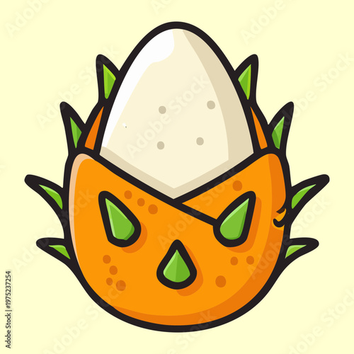 Exotic fruit with white flesh and seeds for tropical theme and healthy organic snack choices for wellness - Vector Illustration