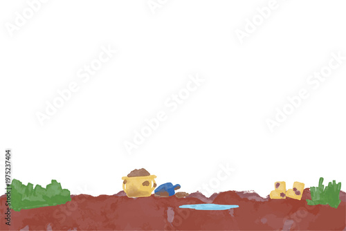 わんぱく水彩シリーズ 幼稚園・保育園向け どろんこ遊びのフッター背景 下部装飾