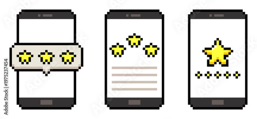 8-bit pixel art smartphone review screen set