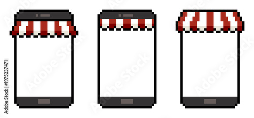 8-bit pixel art mobile store screen set