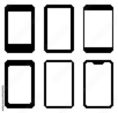 8-bit pixel art black smartphone mockup set