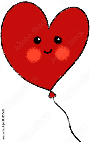  Kawaii red heart character with smiling face hand drawn illustration