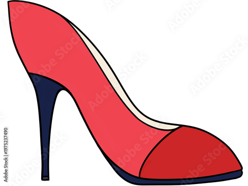 Red high heel stiletto pump shoes hand drawn illustration