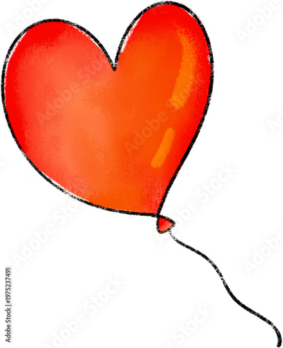 Title: Shiny red heart balloon hand drawn illustration