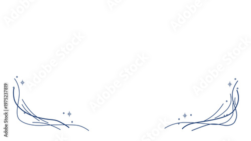 Navy Elegant Corner Line Decoration with Sparkles, Minimal Luxury Abstract Border, Transparent PNG Decorative Elements