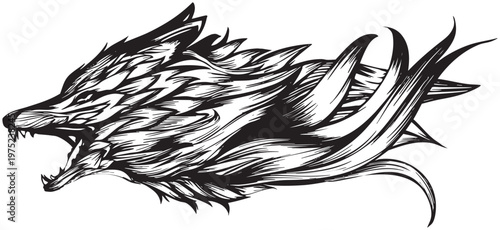 狼のトライバル線画アート - アイコン・狼のワンポイントマーク