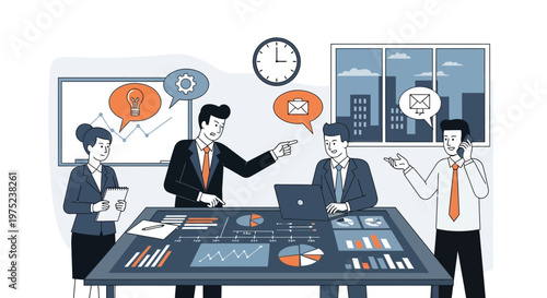 Business people discussing at office table.