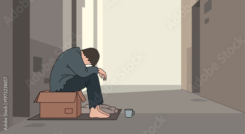 Sad man sitting on floor alone.