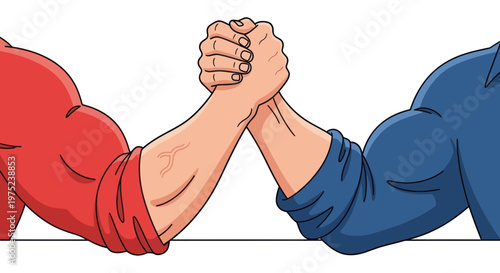 Arm Wrestling Match: Red vs Blue Team Rivalry, Strength Contest