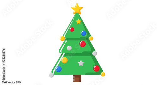 Festive Christmas Tree with Star and Ornaments, Winter Holiday Decoration