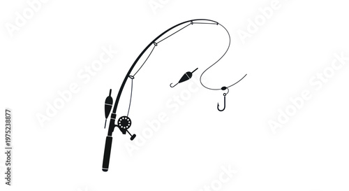 Fishing Rod Reel Line Float Hook Silhouette Icon Vector
