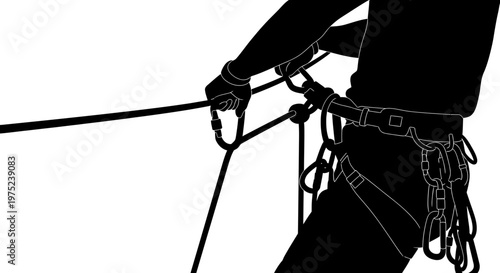 Silhouette of a Climber with Safety Harness and Gear