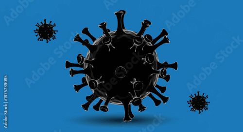 Global Pandemic Concept with Black Virus on Blue Background